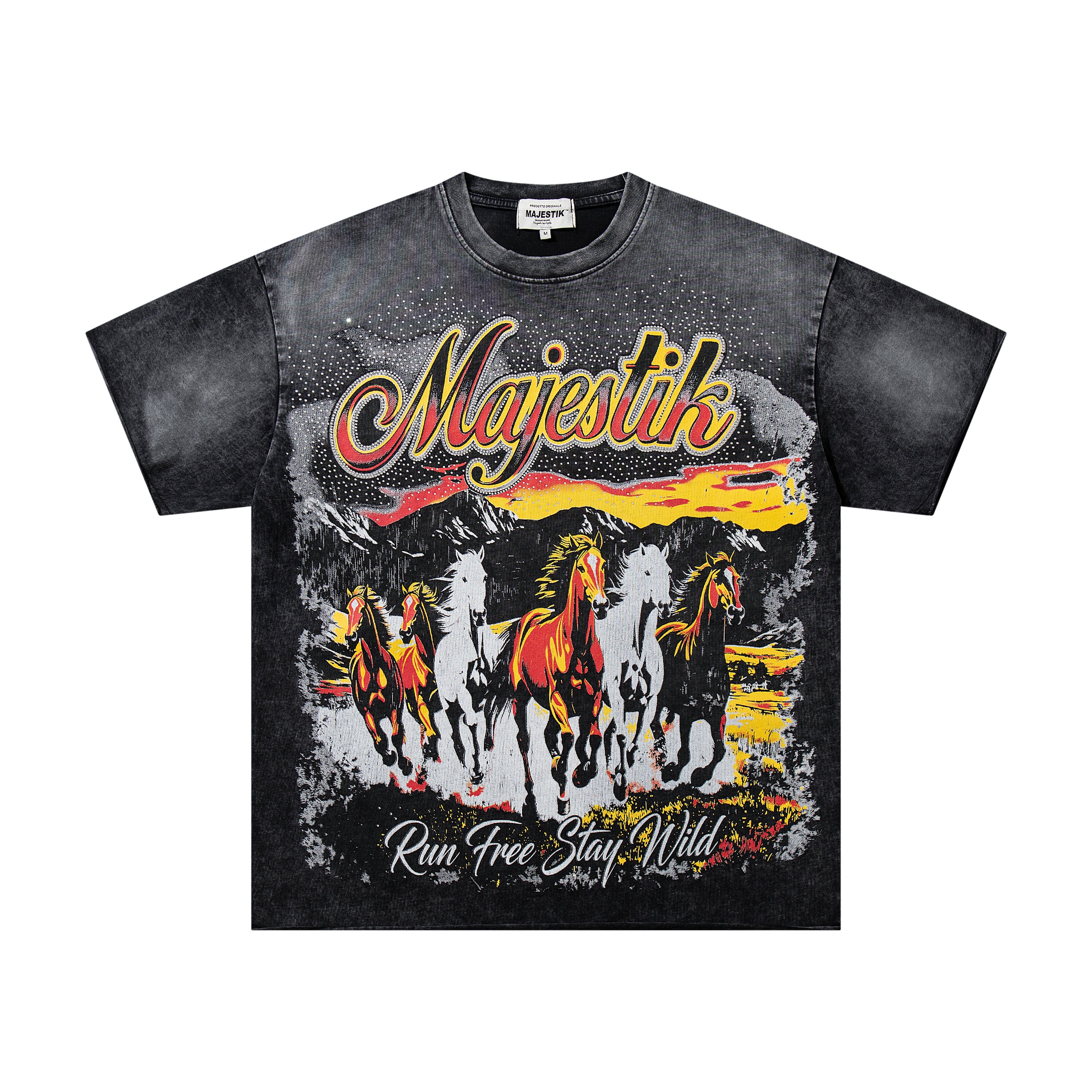MAJESTIK Wild Horses Live Free Double‑Sided Vintage T‑Shirt