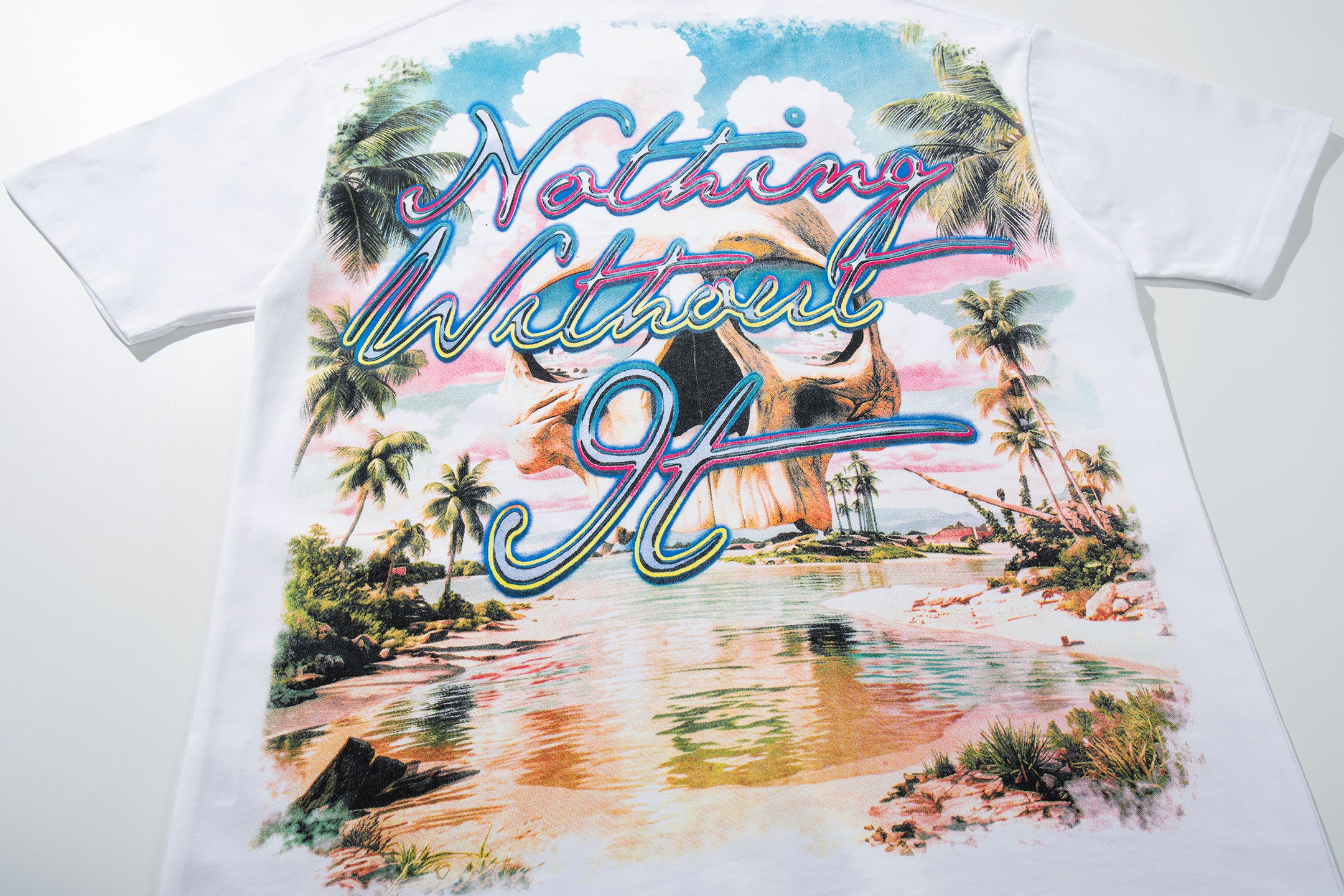 MAJESTIK Tropical Skull Double‑Sided Graphic T‑Shirt