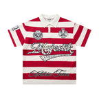 MAJESTIK Red‑White Striped Embroidered Polo Shirt