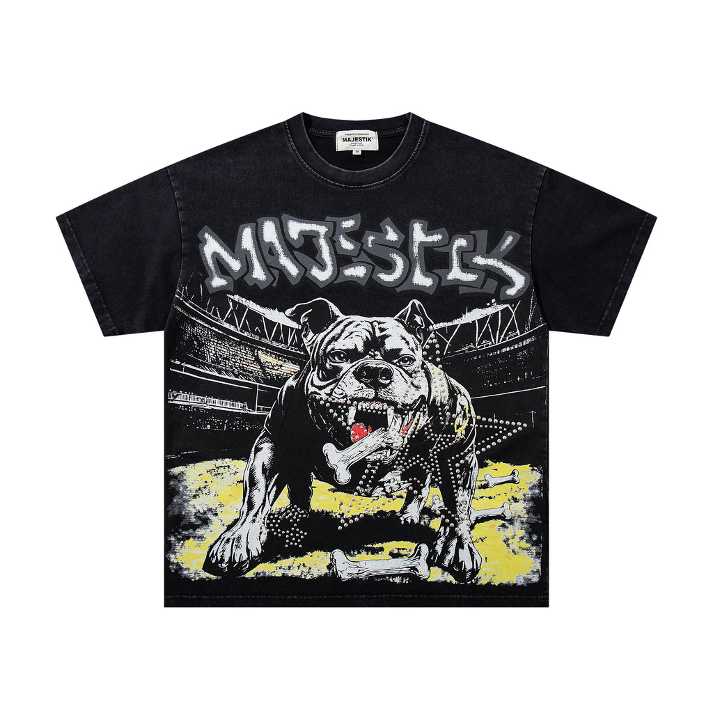 MAJESTIK Bulldog Vintage Graphic T‑Shirt