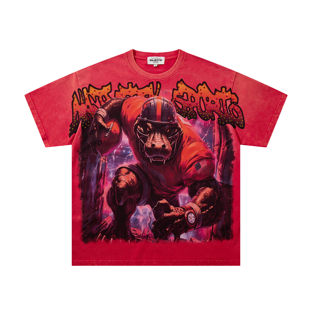 MAJESTIK Football Monster Vintage Red Double‑Sided T‑Shirt
