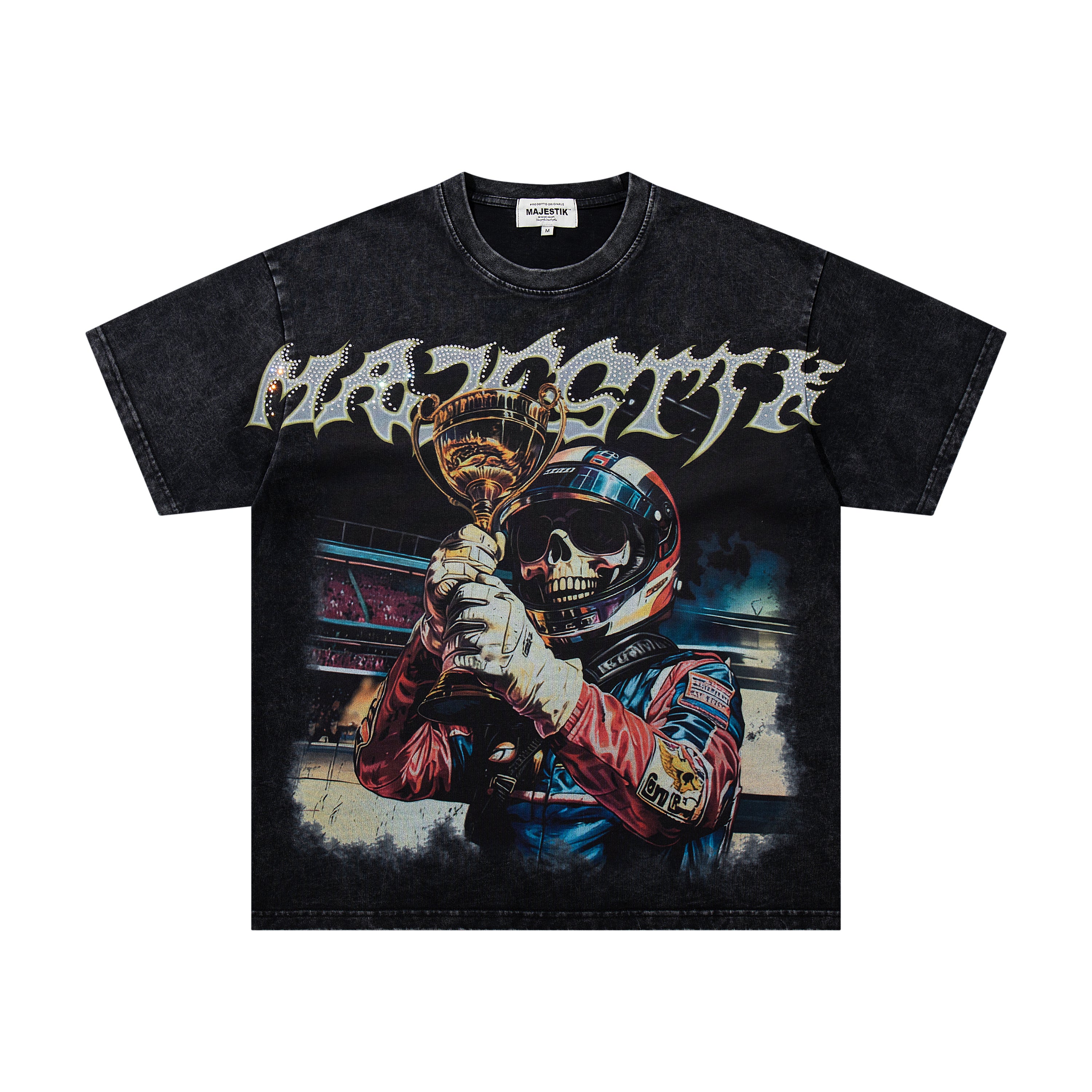MAJESTIK Trophy Champion Skeleton Double‑Sided Vintage T‑Shirt
