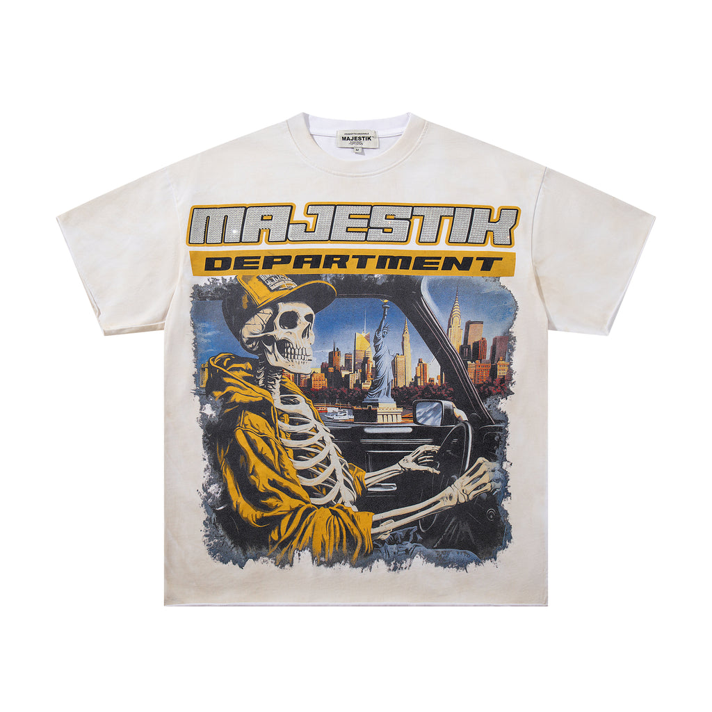 MAJESTIK Department Skeleton Driver Double‑Sided Vintage T‑Shirt
