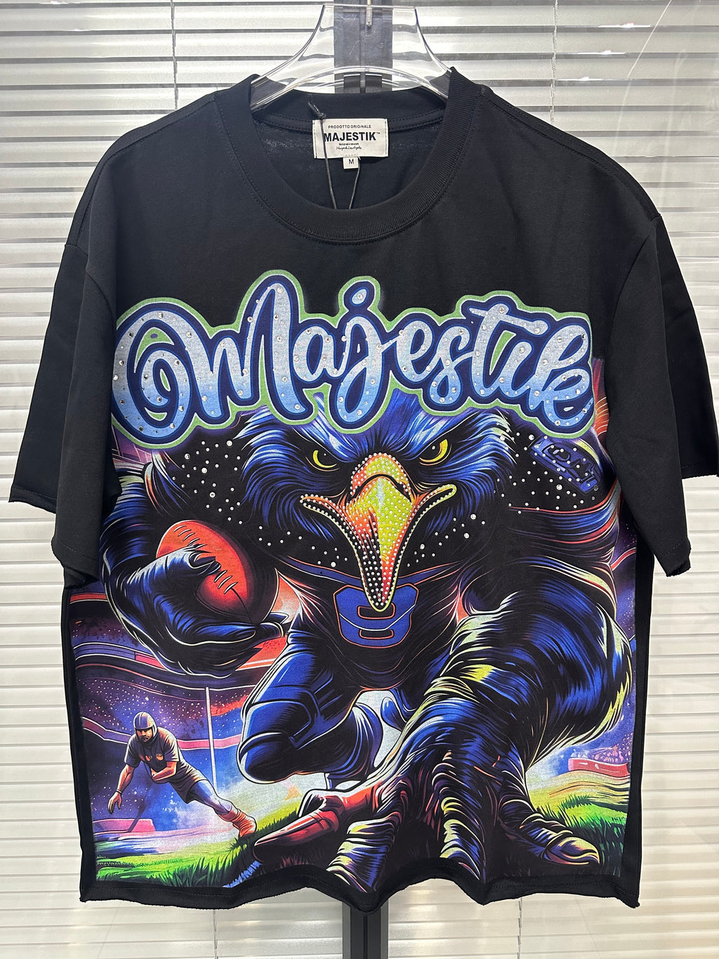 MAJESTIK Eagle Monster Graphic Black T‑Shirt