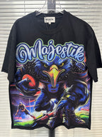 MAJESTIK Eagle Monster Graphic Black T‑Shirt