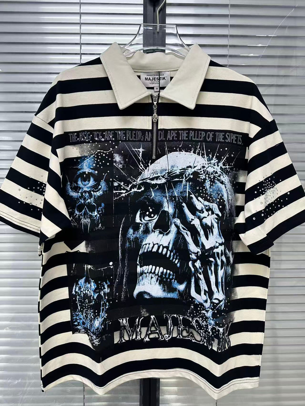 MAJESTIK Striped Half‑Zip Portrait Polo Short‑Sleeve Shirt