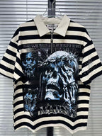 MAJESTIK Striped Half‑Zip Portrait Polo Short‑Sleeve Shirt