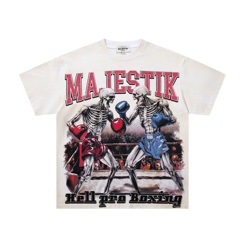 MAJESTIK Hell Pro Boxing Skeleton Double‑Sided Vintage T‑Shirt