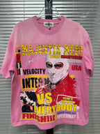MAJESTIK Moto Racing Vintage Pink T‑Shirt