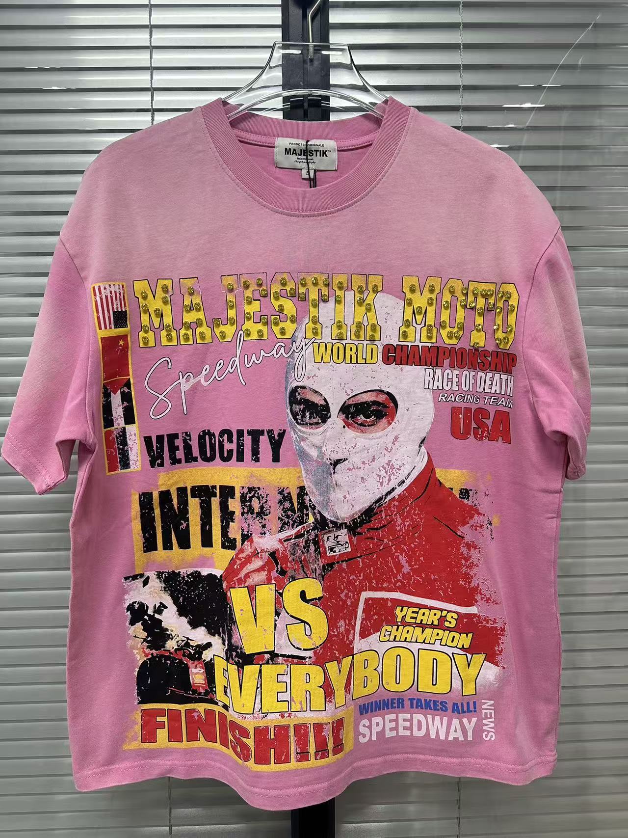 MAJESTIK Moto Racing Vintage Pink T‑Shirt