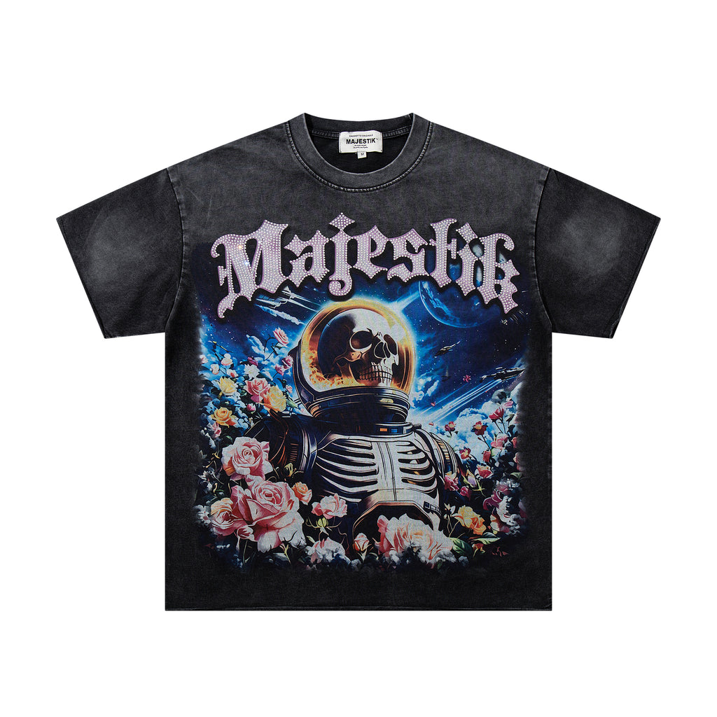 MAJESTIK Floral Astronaut Double‑Sided Vintage T‑Shirt