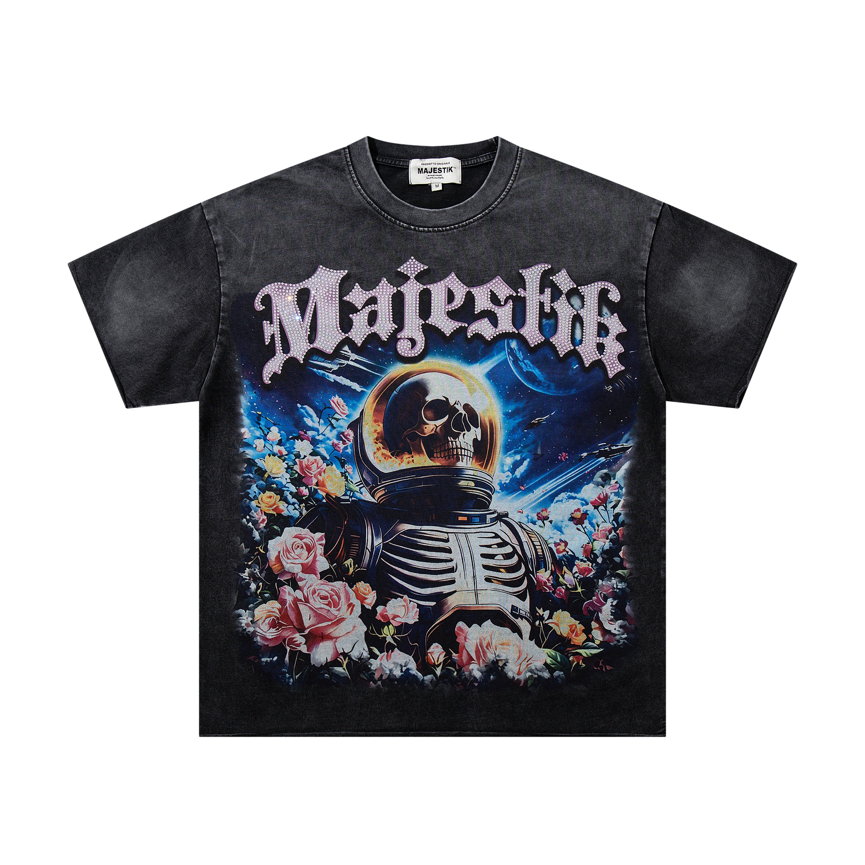 MAJESTIK Floral Astronaut Double‑Sided Vintage T‑Shirt