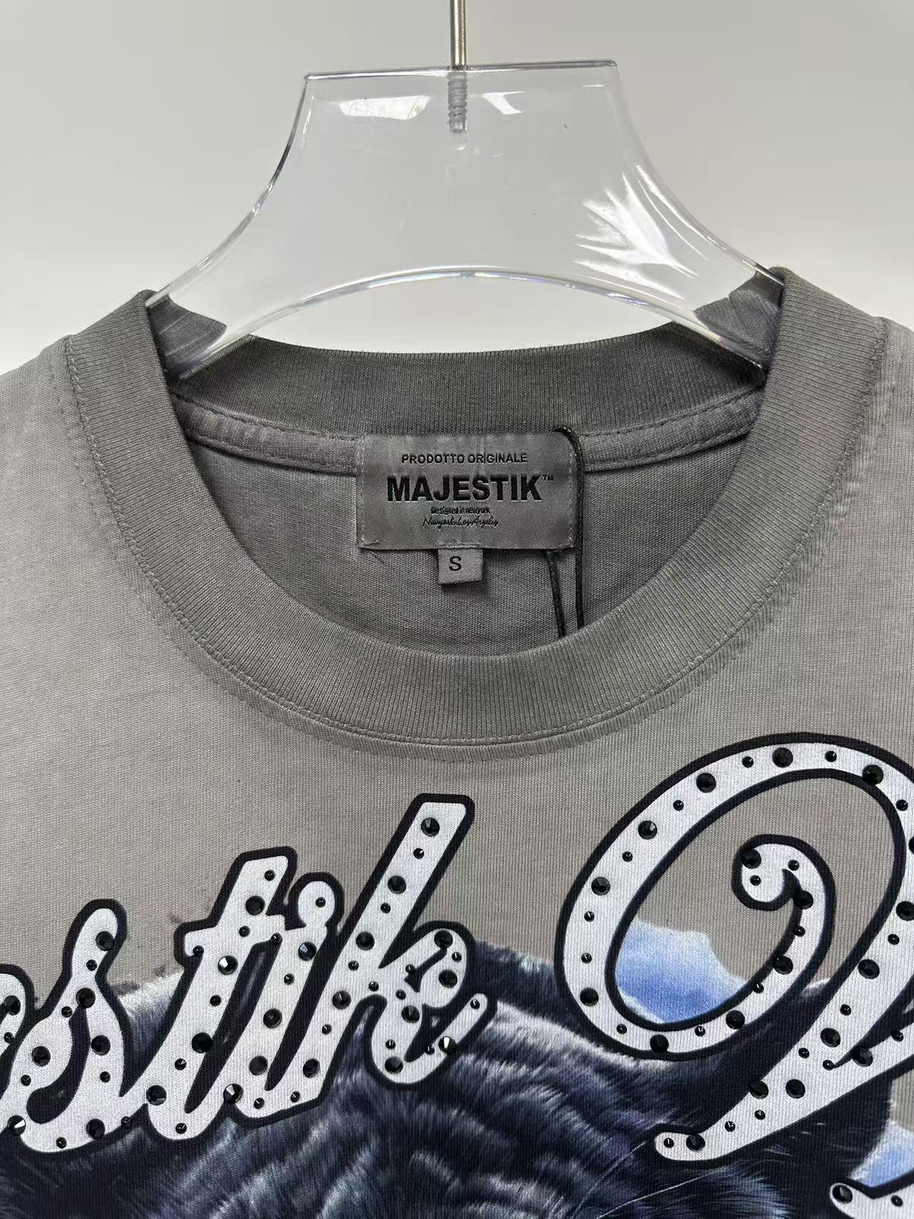 MAJESTIK Black Panther Skull Vintage Grey Double‑Sided T‑Shirt