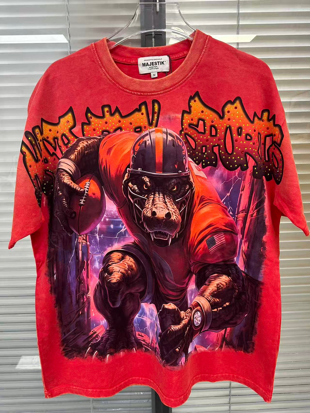 MAJESTIK Football Monster Vintage Red Double‑Sided T‑Shirt