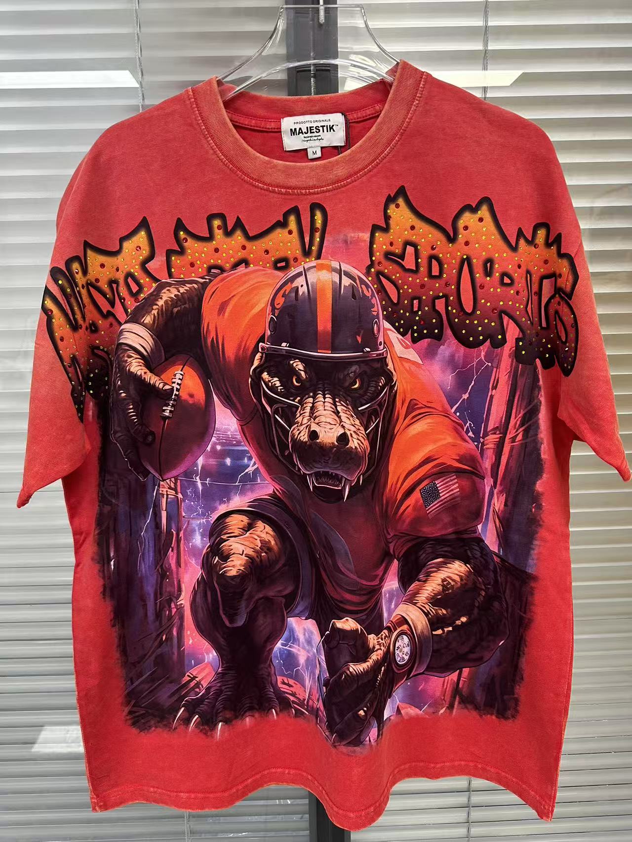 MAJESTIK Football Monster Vintage Red Double‑Sided T‑Shirt