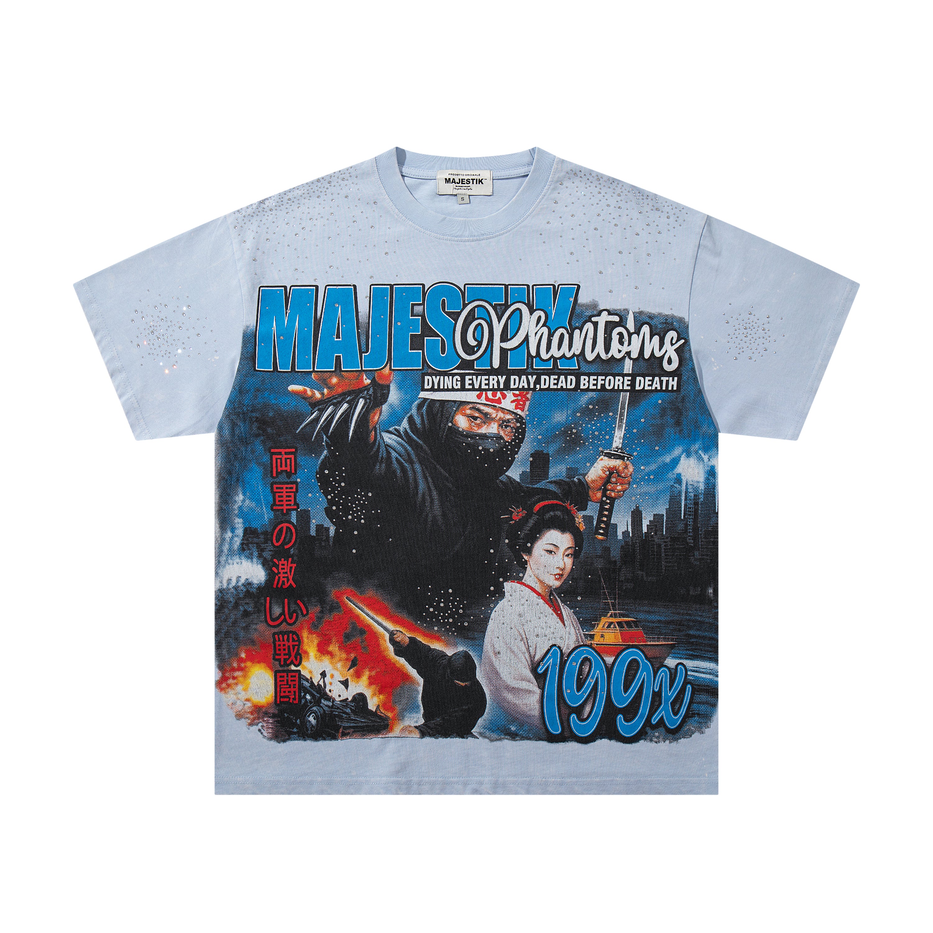 MAJESTIK Phantoms 199x Vintage Light Blue Double‑Sided T‑Shirt