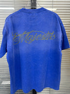 MAJESTIK Football Bear Vintage Blue Double‑Sided T‑Shirt