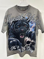 MAJESTIK Black Panther Skull Vintage Grey Double‑Sided T‑Shirt