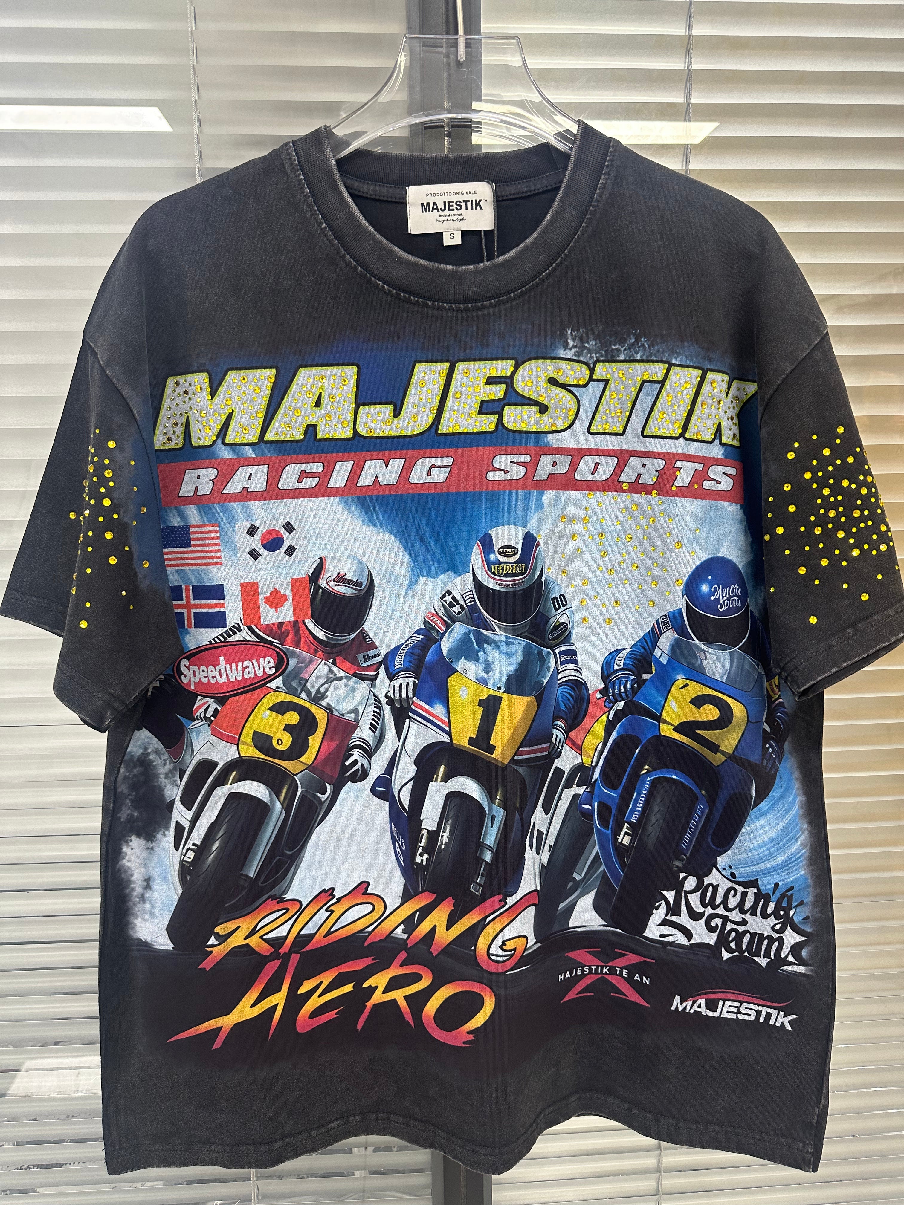 MAJESTIK Motocross Racing Vintage Black Double‑Sided T‑Shirt