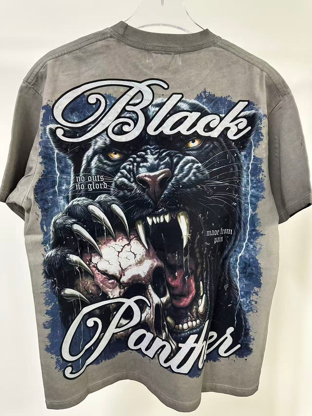MAJESTIK Black Panther Skull Vintage Grey Double‑Sided T‑Shirt