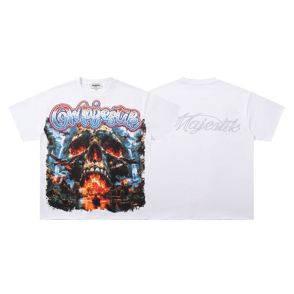 MAJESTIK Jungle Skull Vintage Graphic T‑Shirt