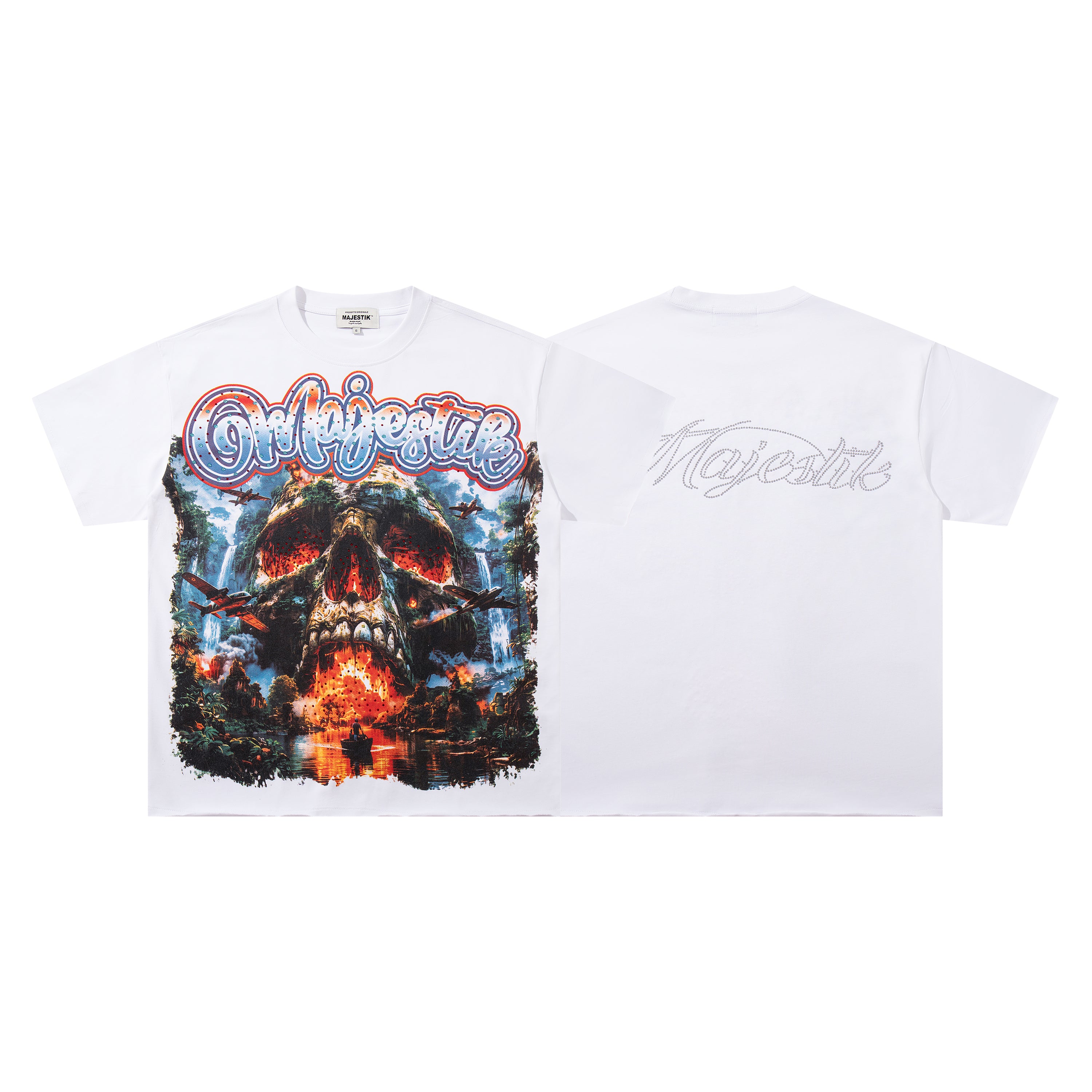 MAJESTIK Jungle Skull Vintage Graphic T‑Shirt