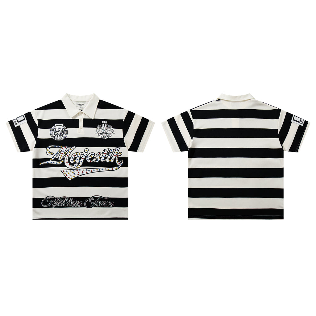 MAJESTIK Striped Embroidered Polo Shirt