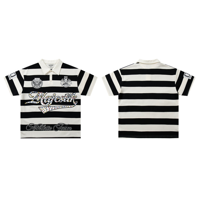 MAJESTIK Striped Embroidered Polo Shirt Main Image