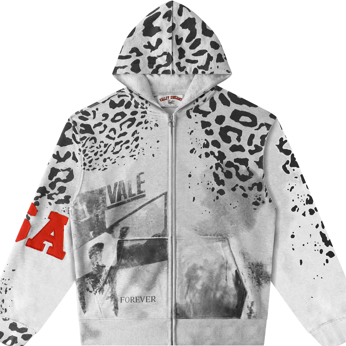 Vale Forever Cheetah Zip Up Hoodie Grey