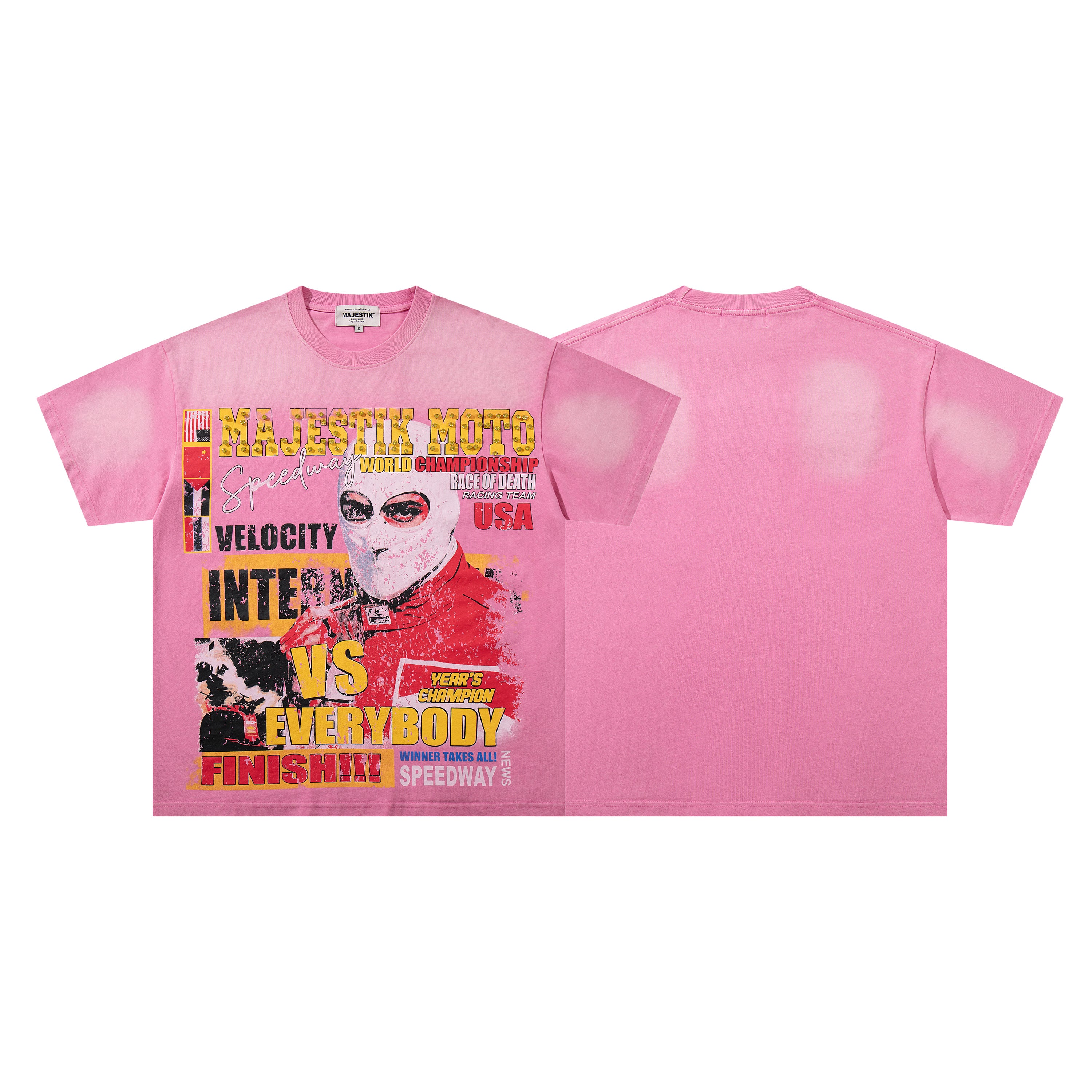 MAJESTIK Moto Racing Vintage Pink T‑Shirt