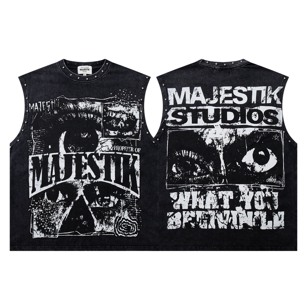 MAJESTIK Studios Distressed Eye Graphic Sleeveless Tank Top