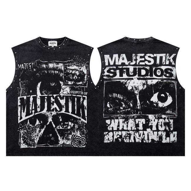 MAJESTIK Studios Distressed Eye Graphic Sleeveless Tank Top Hover Image