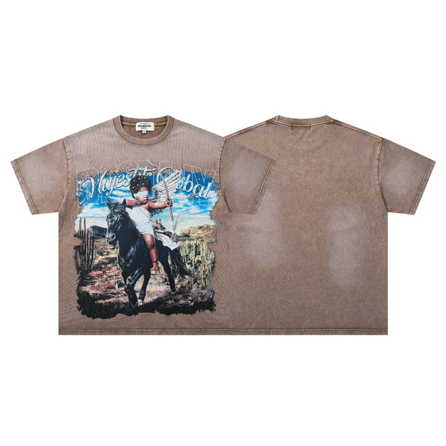 MAJESTIK Cowboy Angel Vintage Brown T‑Shirt Hover Image