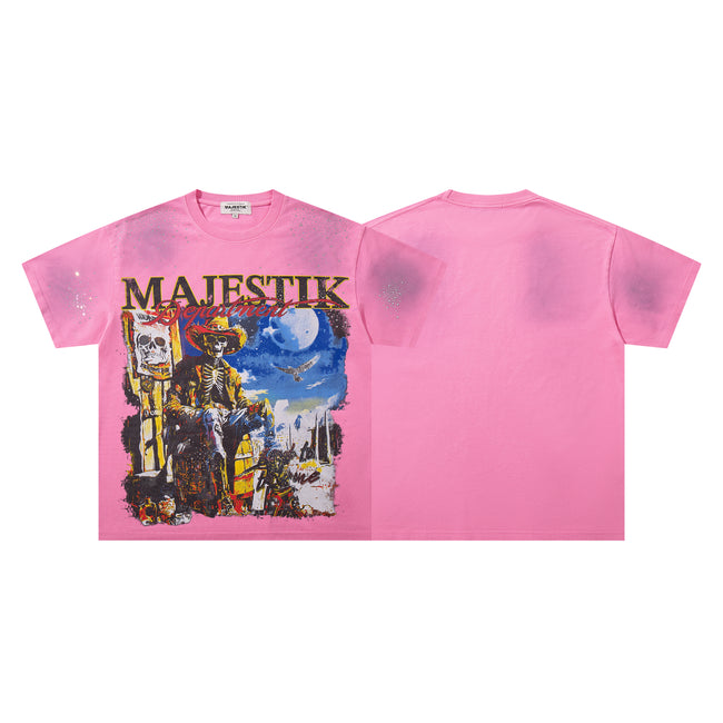 MAJESTIK Western Cowboy Vintage Pink T‑Shirt Hover Image
