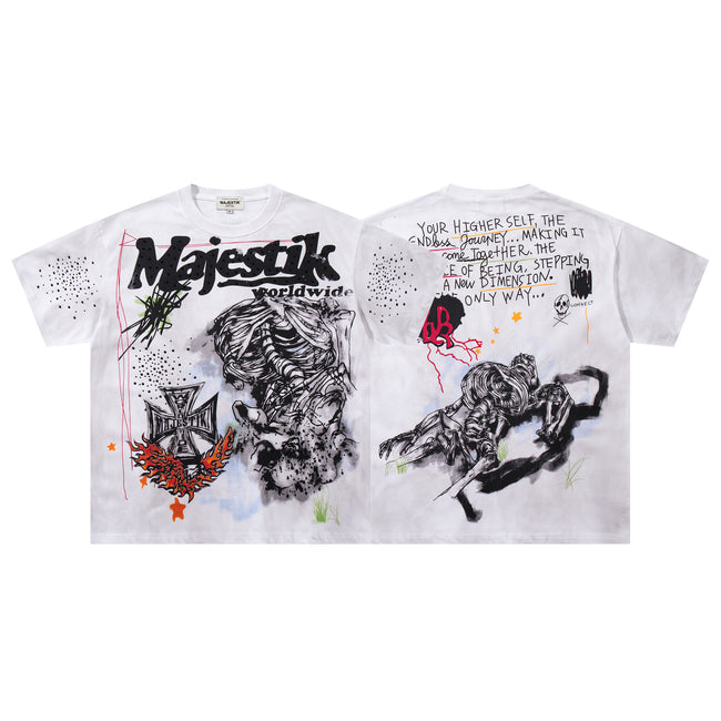 MAJESTIK Graffiti Sketch Art White Double‑Sided T‑Shirt Hover Image