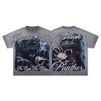 MAJESTIK Black Panther Skull Vintage Grey Double‑Sided T‑Shirt
