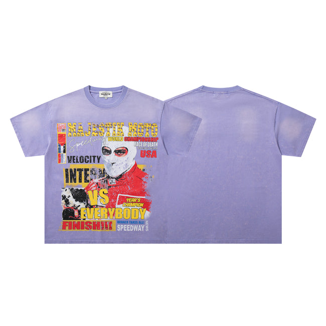 MAJESTIK Moto Racing Vintage Purple T‑Shirt Hover Image