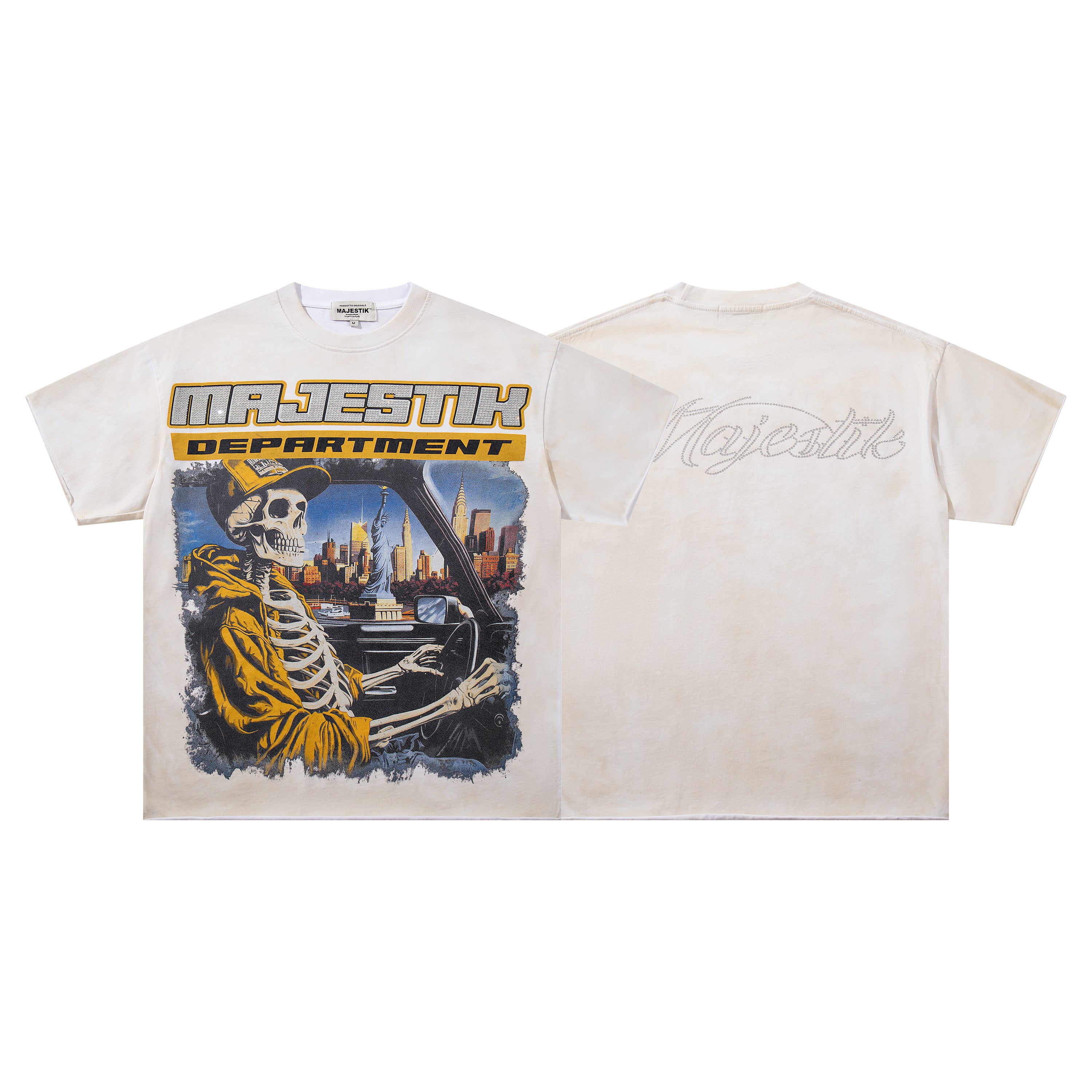 MAJESTIK Department Skeleton Driver Double‑Sided Vintage T‑Shirt