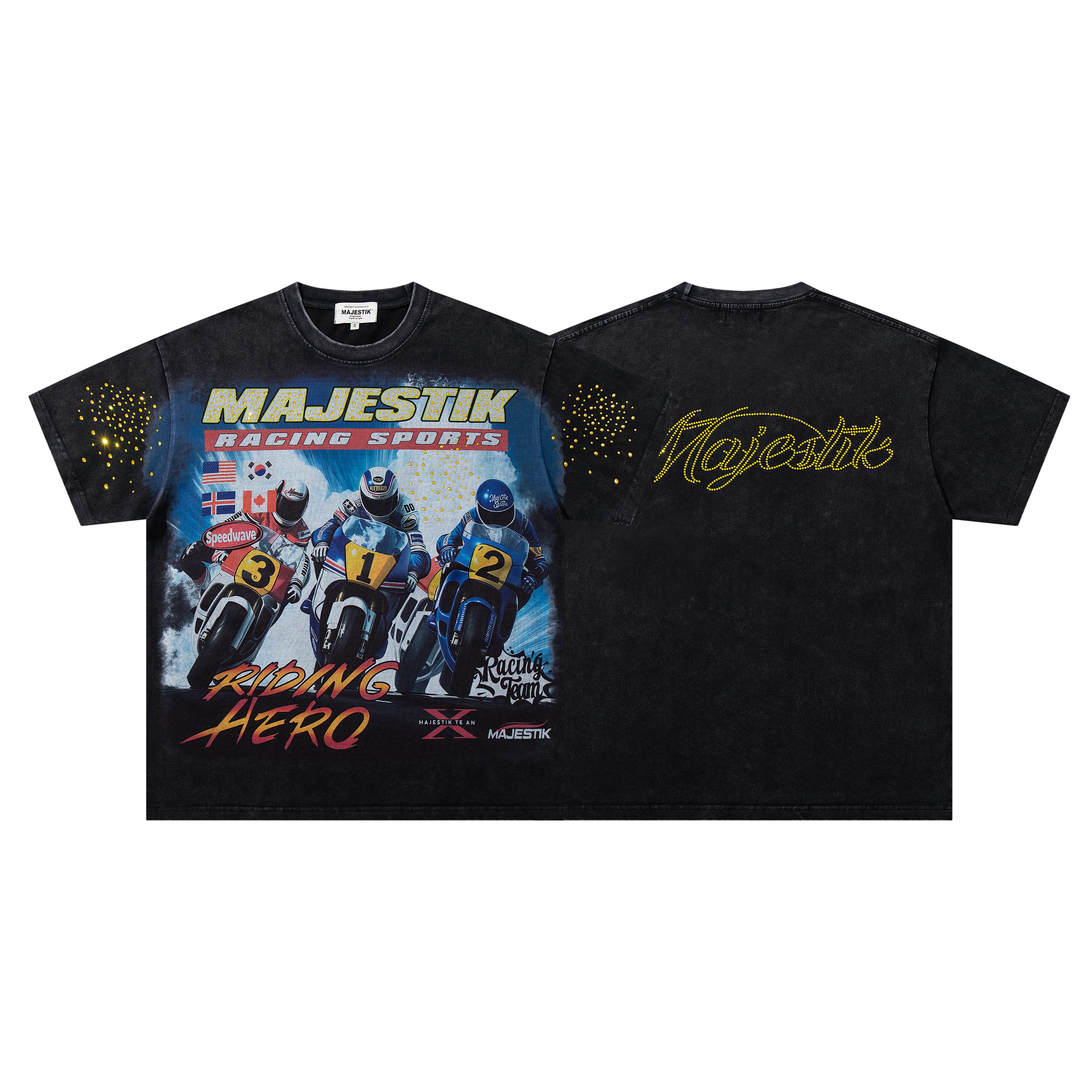 MAJESTIK Motocross Racing Vintage Black Double‑Sided T‑Shirt