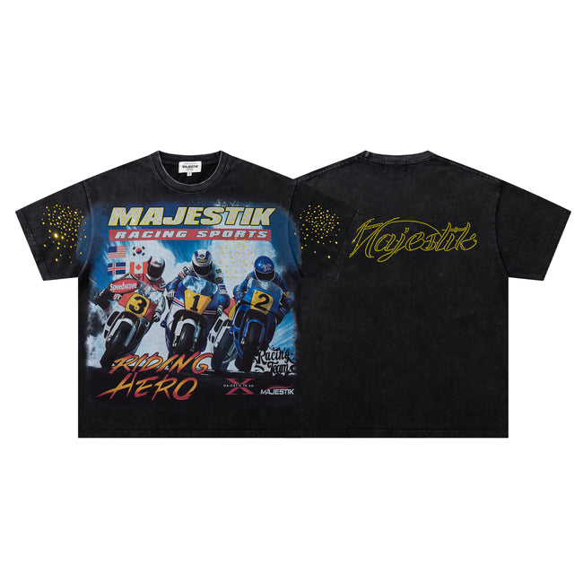 MAJESTIK Motocross Racing Vintage Black Double‑Sided T‑Shirt Hover Image