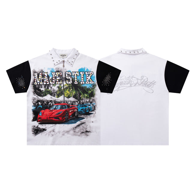 MAJESTIK Sports Car Graphic Quarter‑Zip Polo Shirt Hover Image