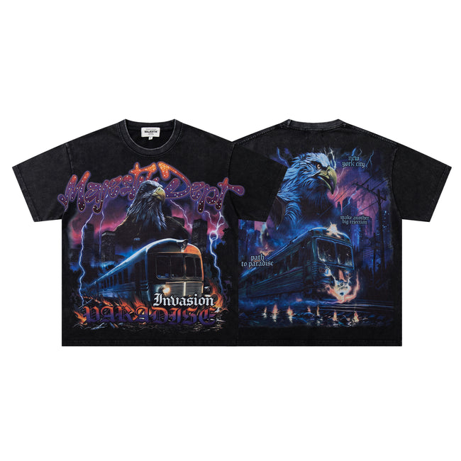 MAJESTIK Eagle Train Graphic Short‑Sleeve T‑Shirt Hover Image