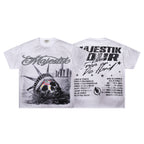 MAJESTIK Tour Skull Statue Of Liberty Double‑Sided Vintage T‑Shirt