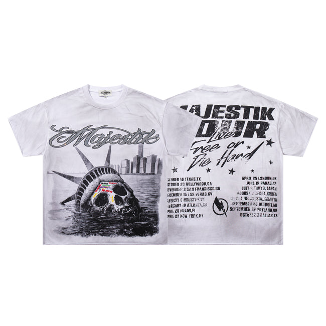 MAJESTIK Tour Skull Statue Of Liberty Double‑Sided Vintage T‑Shirt Hover Image