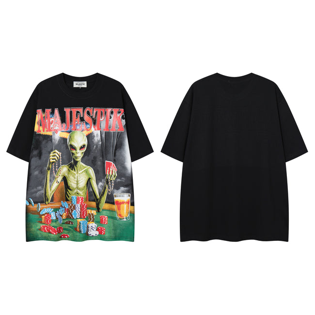 MAJESTIK Alien Casino Gambling Graphic T‑Shirt Hover Image