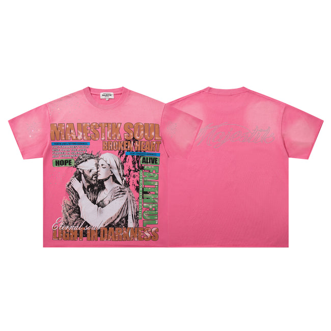 MAJESTIK Soul Light In Darkness Pink Vintage T‑Shirt Hover Image