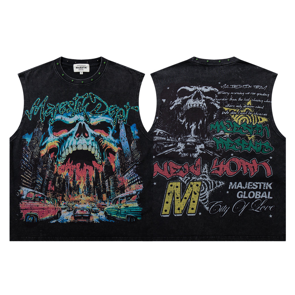 MAJESTIK Skull Graphic Sleeveless Tank Top