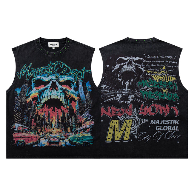 MAJESTIK Skull Graphic Sleeveless Tank Top Hover Image