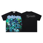 MAJESTIK Neon Skull Graphic Black T‑Shirt