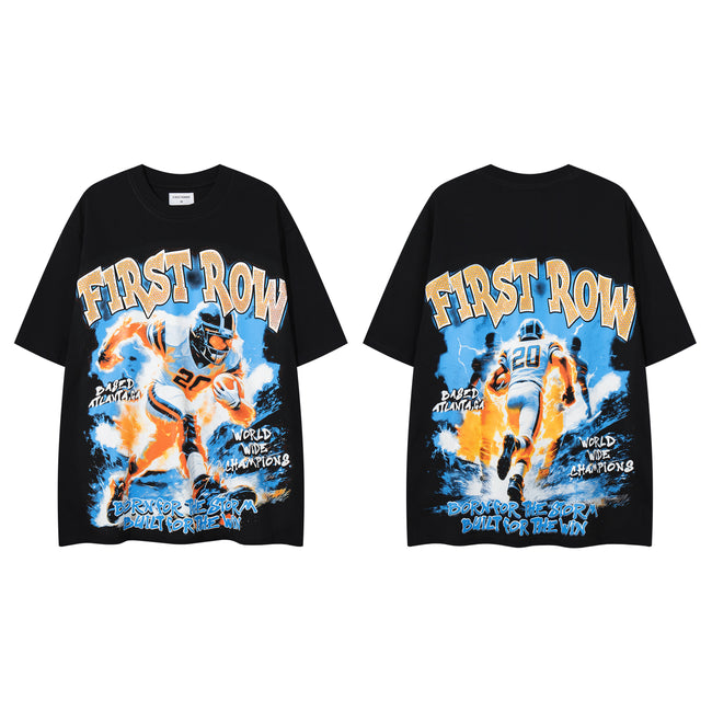 MAJESTIK Dual‑Sided Vintage Football Graphic T‑Shirt Hover Image